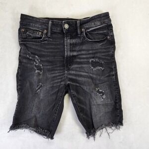 American Eagle Airflex+ Mens Distressed Denim Shorts Black Size 30 Raw Hem
